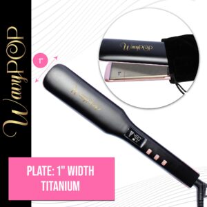 Flat Iron Hair Straightener & Curling Wand, WAVYPOP PRO 100% Pure Titanium Pink 1" | Professional Straightening Hair Iron with Ceramic Heater and Auto Shut Off | Dual Voltage & Adjustable Temp