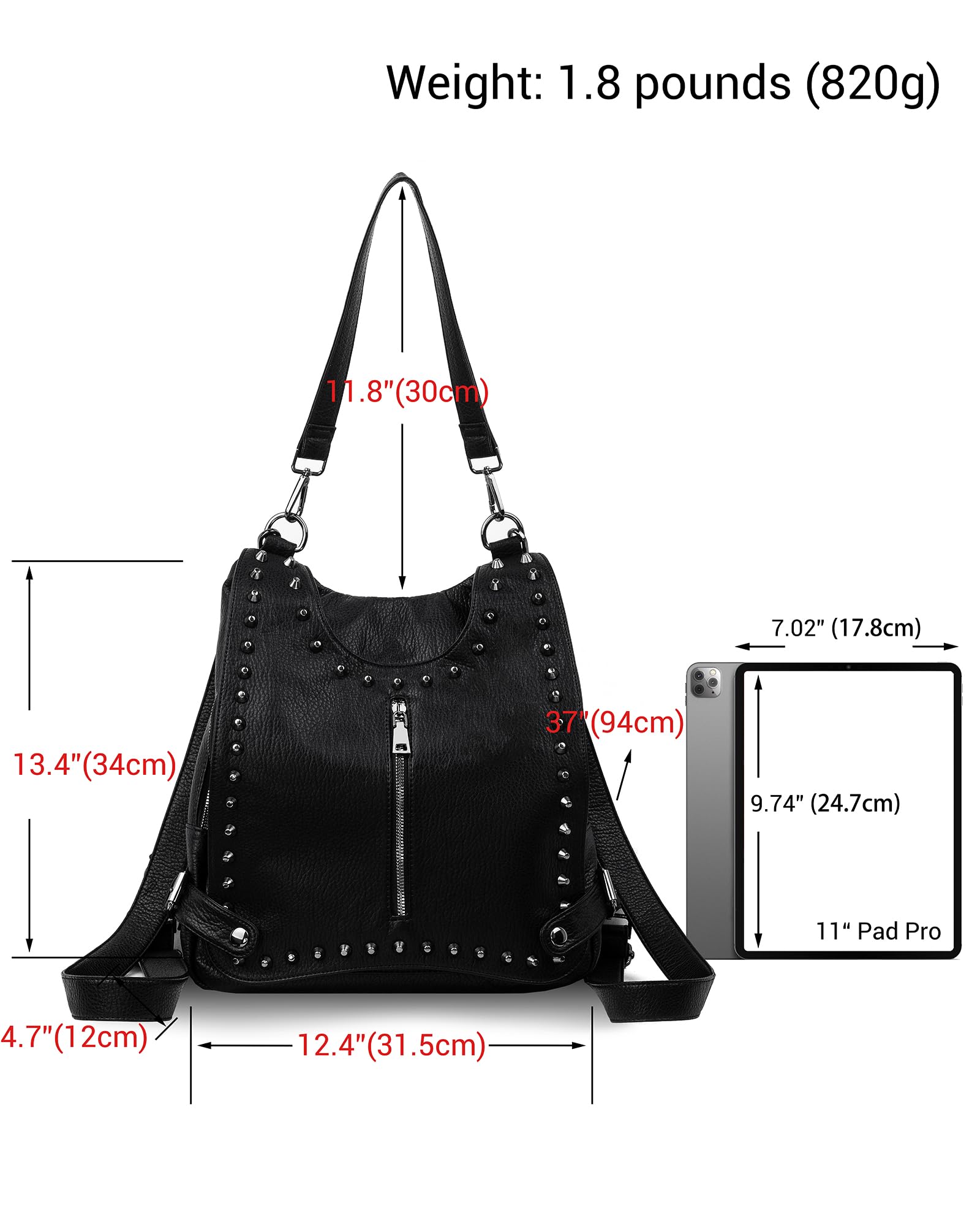 Cortelay Backpack Purse for Women Leather Ladies Fashion Designer Rivet Studded Travel Convertible Crossbody Shoulder Bag