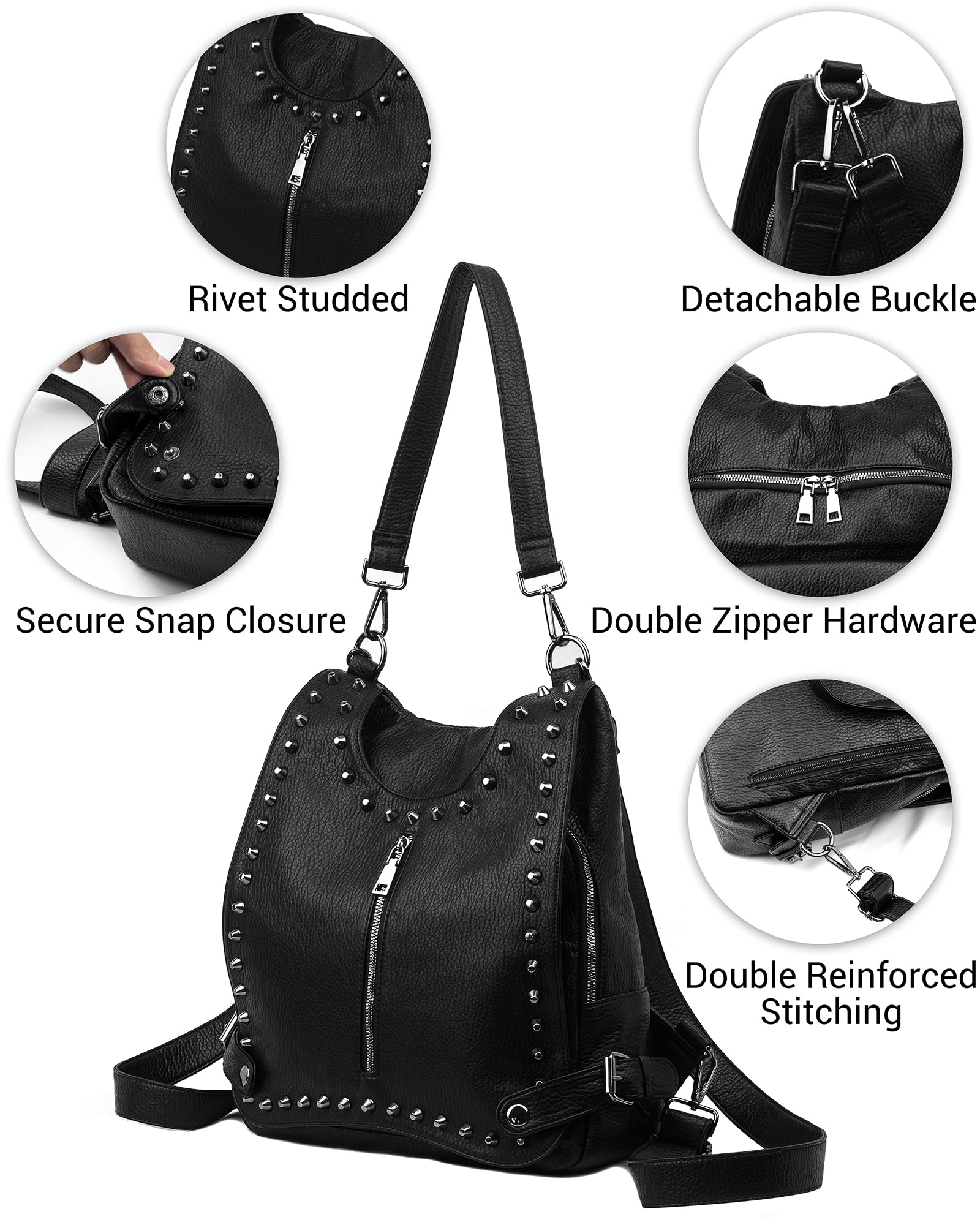 Cortelay Backpack Purse for Women Leather Ladies Fashion Designer Rivet Studded Travel Convertible Crossbody Shoulder Bag