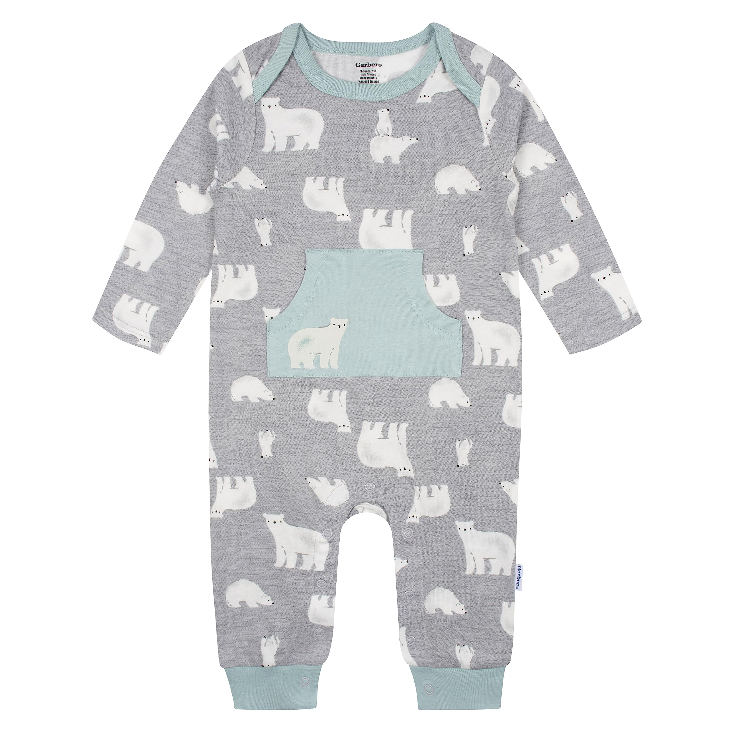 Gerber Baby Boys' 2-Pack Long Sleeve Jumpsuit, Blue Polar Bear, 3-6 Months