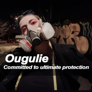 Ougulie Reusable Respirator Mask Full Set with 10 Filters, Organic Vapor Cartridges to Protect Against Particulate, Dust, Fumes, Chemicals while Painting, Spraying,Cleaning