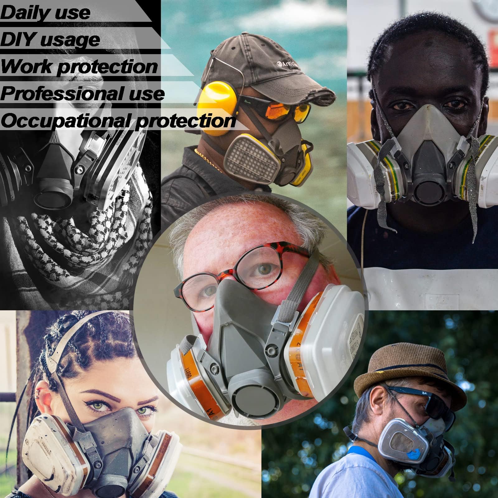 Ougulie Reusable Respirator Mask Full Set with 10 Filters, Organic Vapor Cartridges to Protect Against Particulate, Dust, Fumes, Chemicals while Painting, Spraying,Cleaning