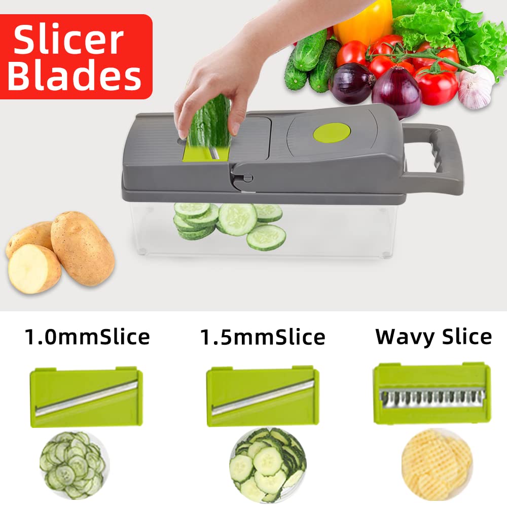 YOUNGER-RIS Vegetable Chopper, 15 in 1 Chopper Vegetable Cutter, Kitchen Pro Food Chopper Slicer Dicer with Glove, Egg Veggie Chopper with 8 Blades, Carrots Onions Garlic Fruits Chopper with Container