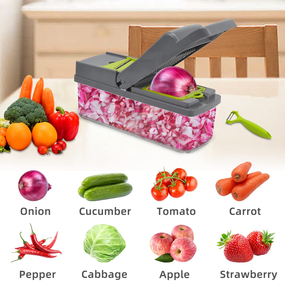 YOUNGER-RIS Vegetable Chopper, 15 in 1 Chopper Vegetable Cutter, Kitchen Pro Food Chopper Slicer Dicer with Glove, Egg Veggie Chopper with 8 Blades, Carrots Onions Garlic Fruits Chopper with Container