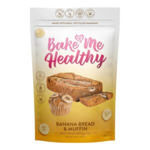 bake me healthy banana bread mix - 10.8 oz / 306 g - vegan, non-gmo, dairy & gluten free muffins - no refined sugar plant-based baking mix - makes 12 fluffy banana muffins or 1 banana loaf