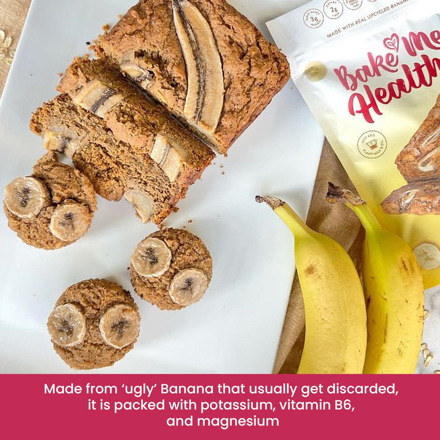 Bake Me Healthy Banana Bread Mix - 10.8 oz / 306 g - Vegan, Non-GMO, Dairy & Gluten Free Muffins - No Refined Sugar Plant-Based Baking Mix - Makes 12 Fluffy Banana Muffins or 1 Banana Loaf