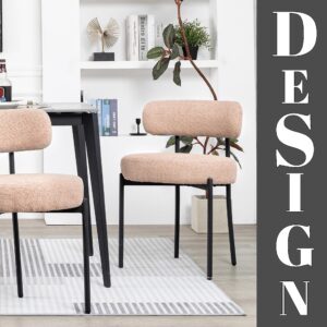 DYHOME Kitchen Chairs Mid-Century Modern Dining Chairs Set of 2, Kitchen Dining Room Chairs, Boucle Upholstered Wishbone Dining Chair, Camel Color