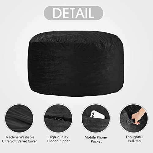 Homguava Bean Bag Chair: 6' Bean Bags with Memory Foam Filled, Large Beanbag Chairs Soft Sofa with Dutch Velet Cover (Black, 6FT)