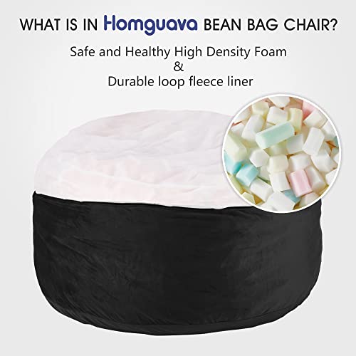 Homguava Bean Bag Chair: 6' Bean Bags with Memory Foam Filled, Large Beanbag Chairs Soft Sofa with Dutch Velet Cover (Black, 6FT)