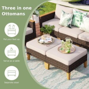 MFSTUDIO 7 Piece Wicker Patio Furniture Set, 2 x Armless Sofa, 2 x Ottoman, 3-Seat Sofa, All-Weather Outdoor PE Rattan Patio Conversation Set Sectional Sofa for Garden, Backyard(Beige Cushions)