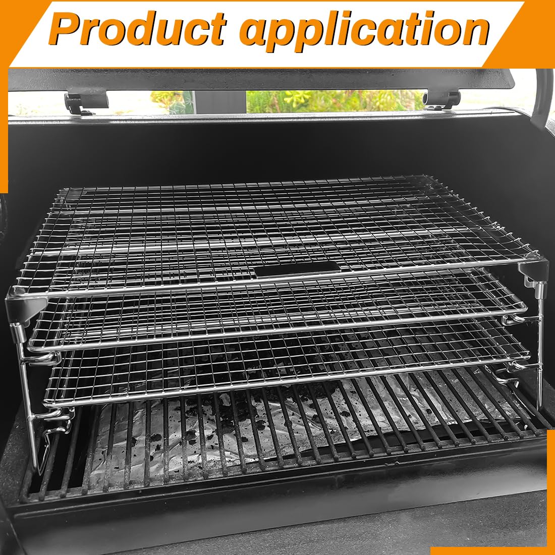 Jerky Racks for Barrel Style Pellet Grills, 21 inch 3 Tiered Foldable Sliding, 830 in² Cooking Space Expansion Accessory for Traeger, Pit Boss, Green Mountain, Camp Chef and More Smoker Grills