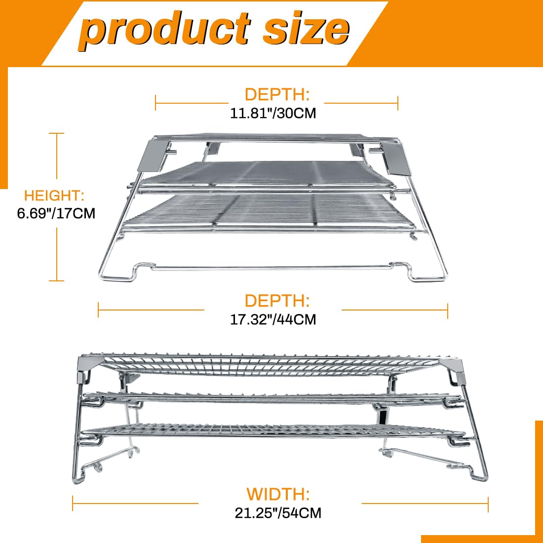 Jerky Racks for Barrel Style Pellet Grills, 21 inch 3 Tiered Foldable Sliding, 830 in² Cooking Space Expansion Accessory for Traeger, Pit Boss, Green Mountain, Camp Chef and More Smoker Grills