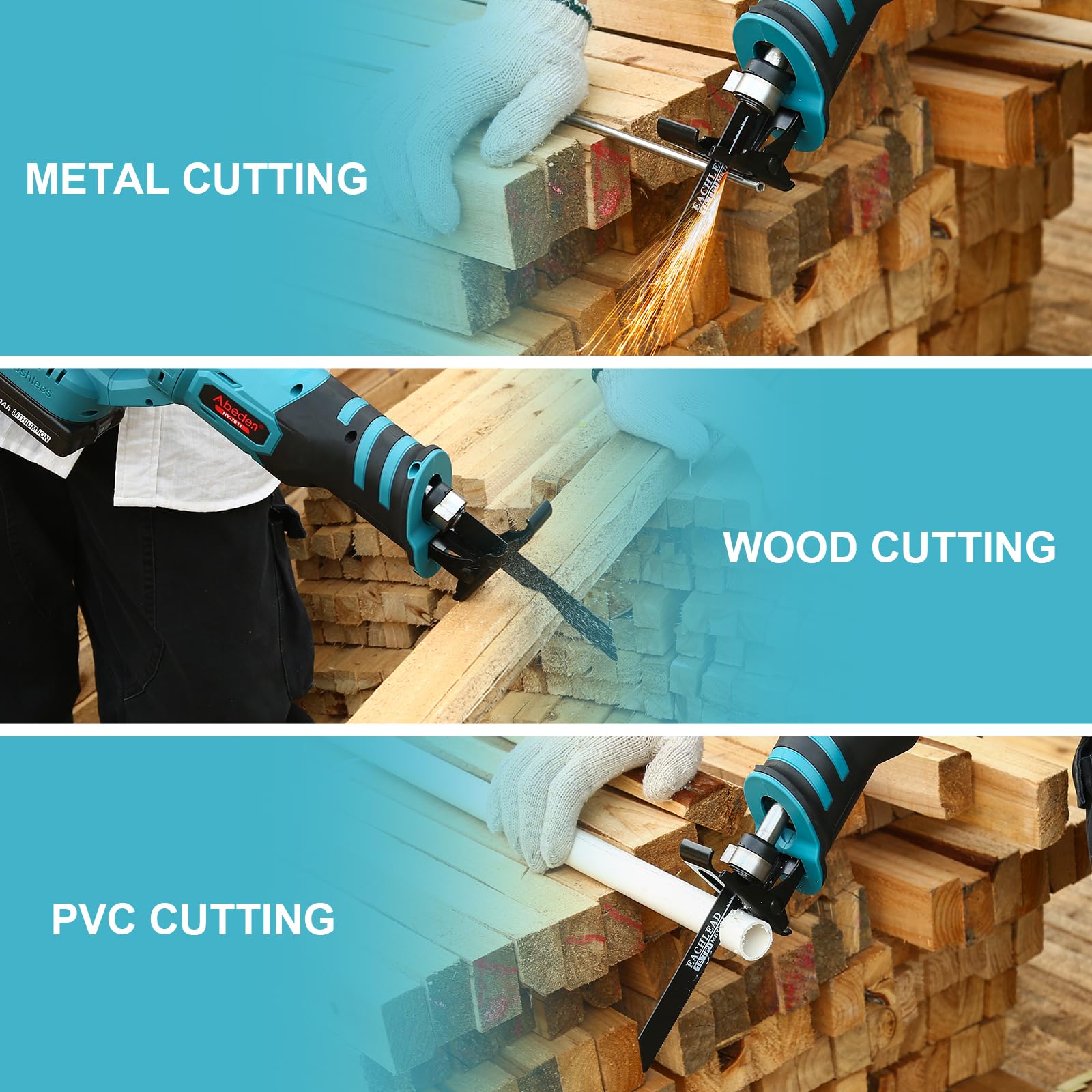 Cordless Reciprocating Saw Kit with 18V 2.0Ah Li-ion Battery and Charger,Electric Battery Powered Saw for Wood/Metal/PVC Pipe Cutting