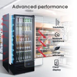 HCK Commercial Beverage Refrigerator 23 inch,10 cu.ft with Single Glass Door,Built-in or Freestanding for Supermarket, Shop,Bar,Restaurant,etc C280MX