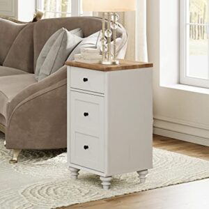 WAMPAT Set of 2 End Table with Charging Station, Wood Nightstands with Drawer and Storage Cabinet, Modern Side Tables Living Room Set of 2, Farmhouse Night Stands Bedside Table for Bedroom, White