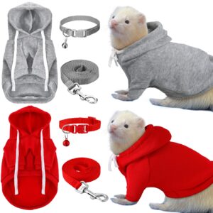 Foaincore 6 Pcs Ferret Clothes Accessories, Include Ferret Harness and Leash Set Safe Ferret Collar Bell Small Soft Ferret Sweatshirt for Guinea Pig Hamster Chinchilla Teacup Chihuahua, Grey and Red