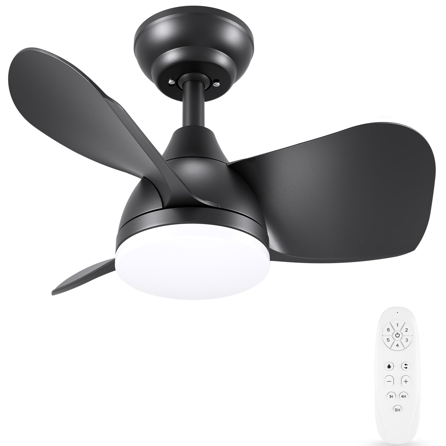 Newday Ceiling Fan with Lights Remote Control, 22 inch Quiet DC Motor Small Ceiling Fans, Dimmable Ceiling Fan for Bedroom, Kids Room, Kitchen (Black)