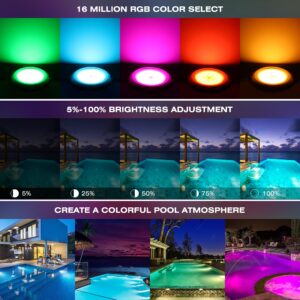 HUSUKU PL3-4 6Inch RGB LED Pool Light-50FT 60W 6000LM Ultra Slim Pool Lights for Inground Pools Waterproof IP68, 12V Underwater Swimming pool light Fixture(1/2 NPT Thread, Remote Control NOT Included)