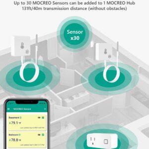 MOCREO ST5 WiFi Freezer Thermometer Alarm, Email Alert, App Notification, Data Logging Export, No Subscription Fee, Remote Temperature Sensor for Refrigerator, Freezer, Hot Tub (2 Pack)