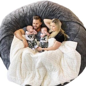 6FT Giant Faux Fur Bean Bag Cover for Adults, Round Fluffy Bean Bag Bed (No Filler), Machine Washable Big Size