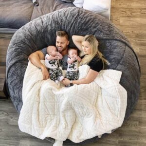 6FT Giant Faux Fur Bean Bag Cover for Adults, Round Fluffy Bean Bag Bed (No Filler), Machine Washable Big Size