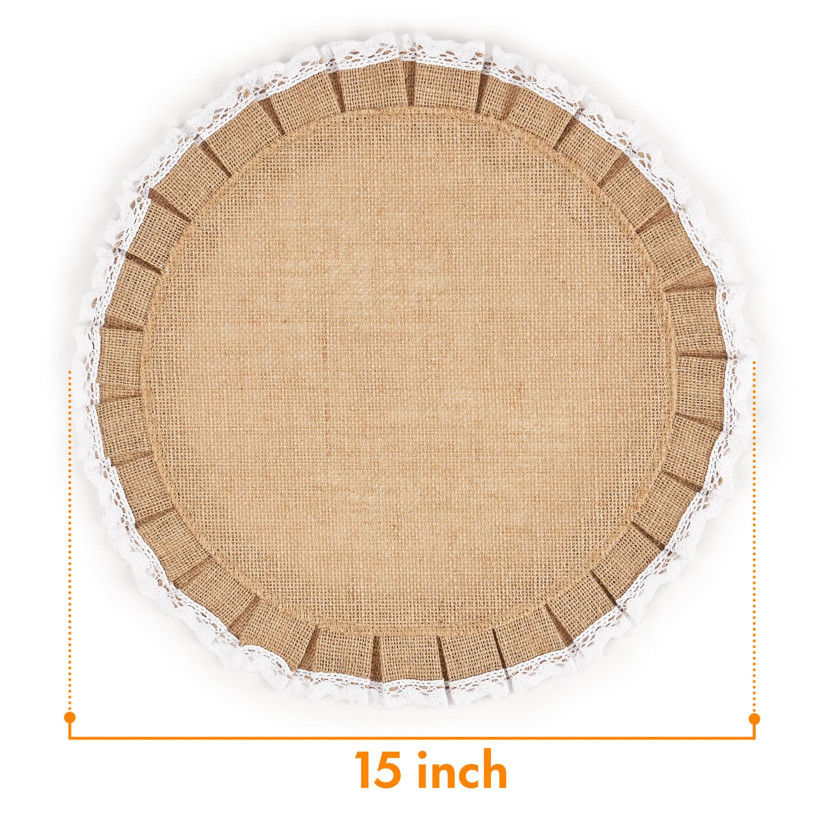 Junxia Burlap Round Placemats Set of 4 Place Mats for Dining Tables 15 Inch Kitchen Jute Ruffled Lace Farmhouse Table Mats