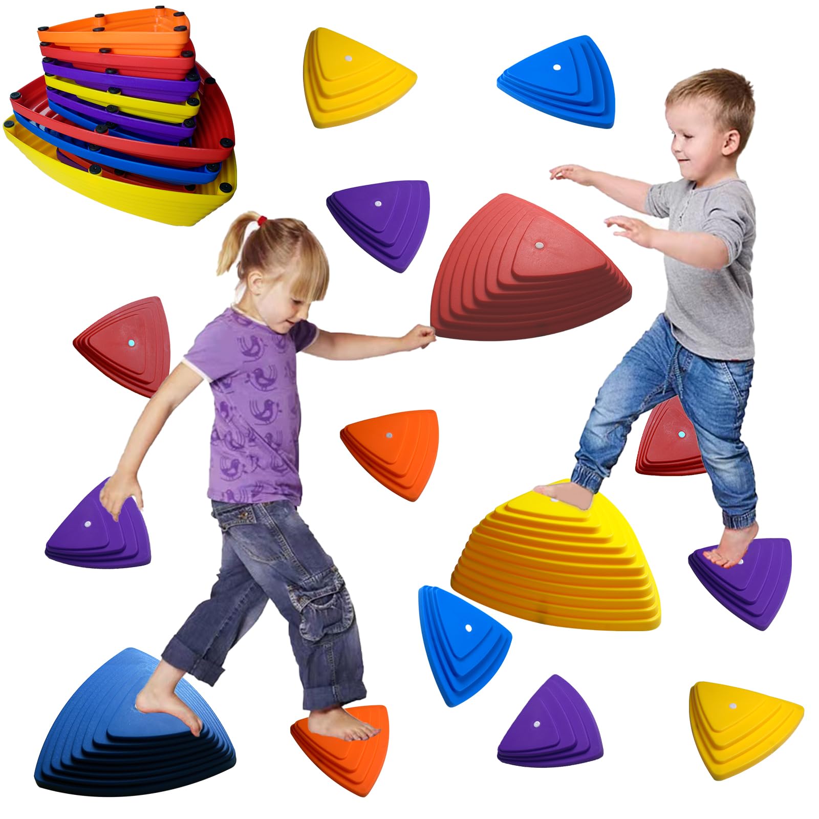 Juoe 15Pcs Non-Slip Plastic Balance Stepping Stones for kids,up to 220 Ibs for Obstacle Courses Coordination Game Sensory Toys for Toddlers,Indoor or Outdoor Play Equipment Toys Toddler Ages 3-8+