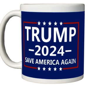 Rogue River Tactical Donald Trump 2024 Coffee Mug Save America Again Trump 2024 Novelty Cup President of The United States MAGA (Blue)