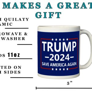 Rogue River Tactical Donald Trump 2024 Coffee Mug Save America Again Trump 2024 Novelty Cup President of The United States MAGA (Blue)