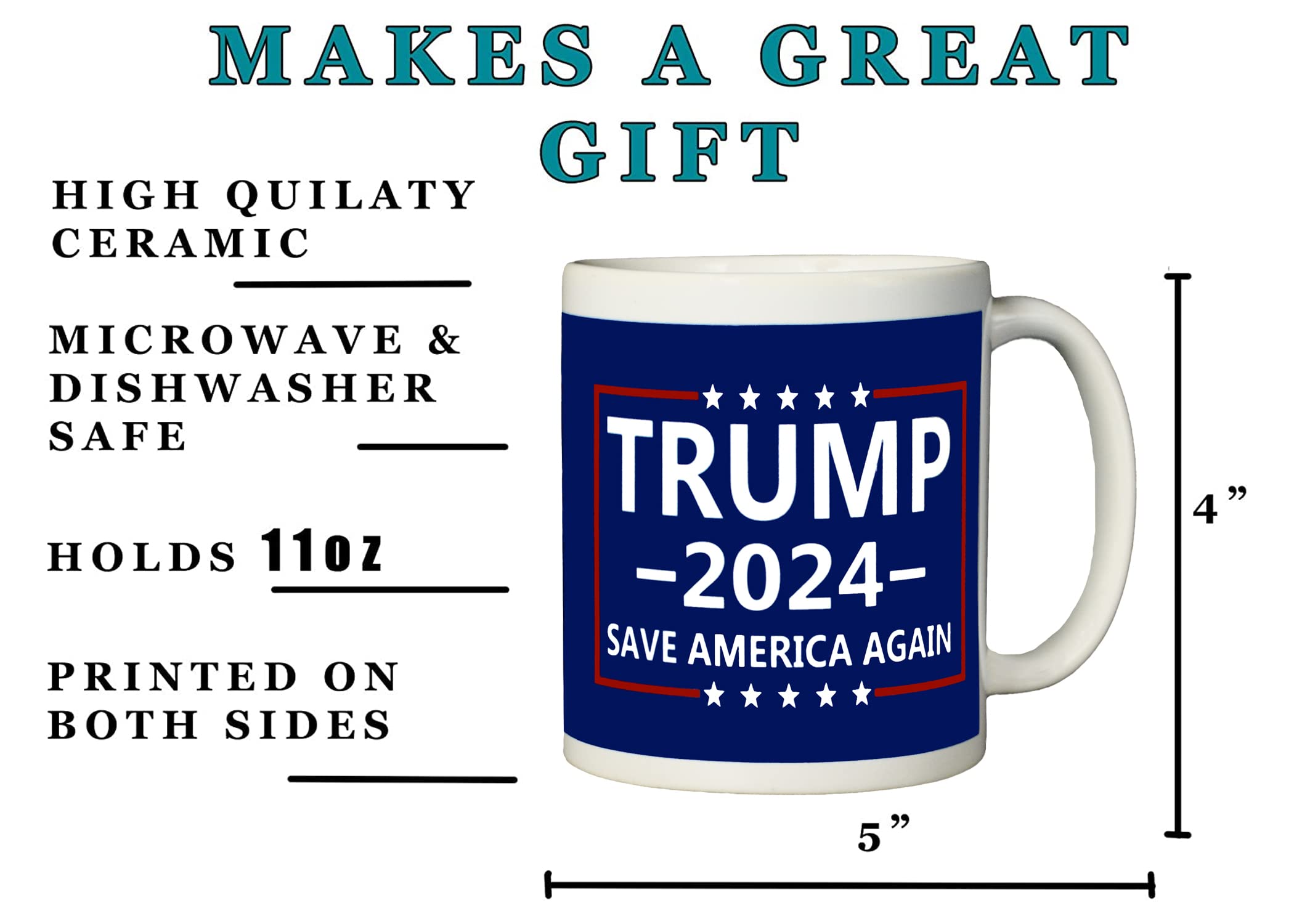 Rogue River Tactical Donald Trump 2024 Coffee Mug Save America Again Trump 2024 Novelty Cup President of The United States MAGA (Blue)