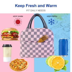 Mziart Cute Lunch Bag for Women Men, Aesthetic Lunch Bag Reusable Insulated Lunch Tote Bag Kawaii Lunch Box Container Waterproof Lunch Cooler Bag for Work Office Travel Picnic (Pink)