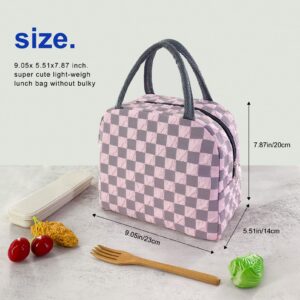 Mziart Cute Lunch Bag for Women Men, Aesthetic Lunch Bag Reusable Insulated Lunch Tote Bag Kawaii Lunch Box Container Waterproof Lunch Cooler Bag for Work Office Travel Picnic (Pink)