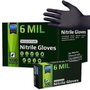 inspire black nitrile gloves heavy duty 6 mil nitrile chemical resistant medical cooking cleaning disposable black gloves (large, 100, count)