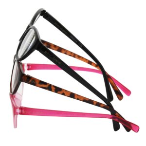 Betsey Johnson Women's Fairisle 3 Pack Reading Glasses Cat eye, Black, Tortoise, Pink Gradient, 2.5X + 2.5