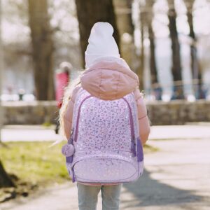 School Bags for Girls, 3PCS Purple Schools Backpack Set with Lunch Bag Pencil Case for School Girls, Cute Soft Plush School Bookbag for Preschool Kindergarten Elementary Kids