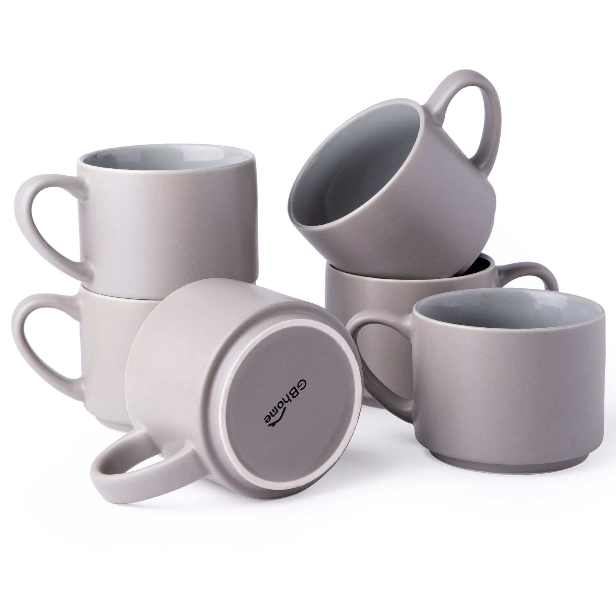 GBHOME 14 OZ Coffee Mugs Set of 6, Stackable Ceramic Mugs for Men, Women, Modern Coffee Mugs With Stable Base for Latte, Tea, Cappuccino. Dishwasher & Microwave Safe, Matte Gray