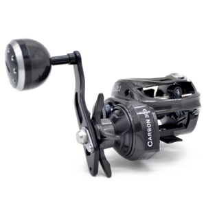 camekoon carbon 300 baitcasting fishing reel, high line capacity baitcaster reels, 6.3:1 gear ratio, 10+1 stainless steel ball bearings, 10 button magnetic brakes, carbon fiber frame and side covers