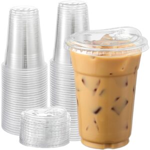 aozita 100 sets, 16 oz crystal clear plastic cups with sip lids, disposable cups with sip through lids for iced coffee, smoothie, milkshake, cold drinks