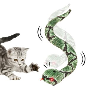 FauKait Cat Toys Snake Interactive,Kitten Toys,Realistic Simulation Smart Sensing Snake Toy,USB Rechargeable,Automatically Sense Obstacles and Escape,Tricky Snake for Indoor Cats Dogs(Green Snake)