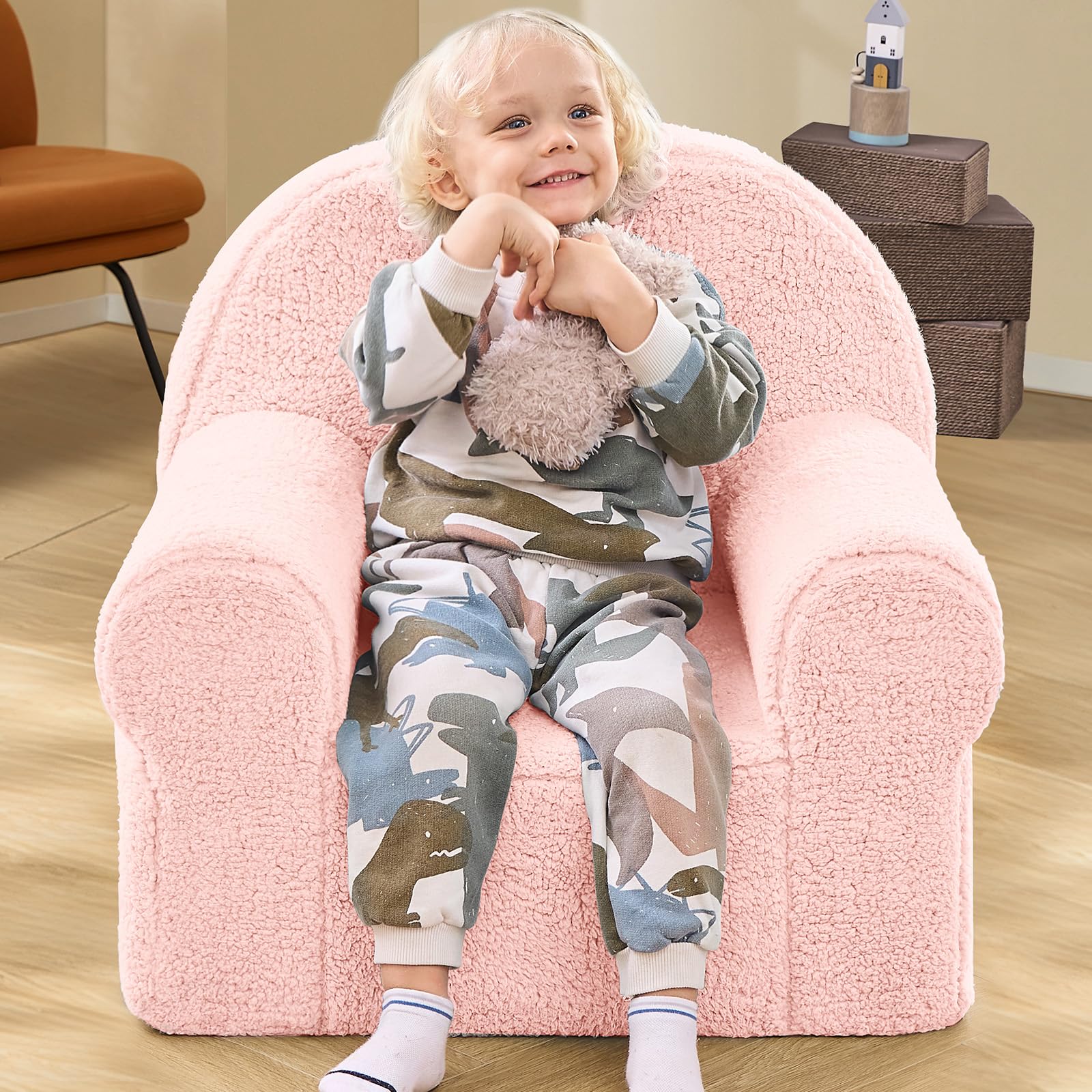 ILPEOD Kids Chair Toddler Chair Sherpa Couch Sherpa Kids Bean Bag Chair,Cuddly Toddler Chairs Comfy Plush Chair Toddler Couch Reading Chair for Kids Fuzzy Baby Chair Pink