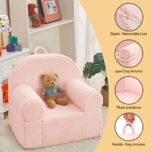 ILPEOD Kids Chair Toddler Chair Sherpa Couch Sherpa Kids Bean Bag Chair,Cuddly Toddler Chairs Comfy Plush Chair Toddler Couch Reading Chair for Kids Fuzzy Baby Chair Pink