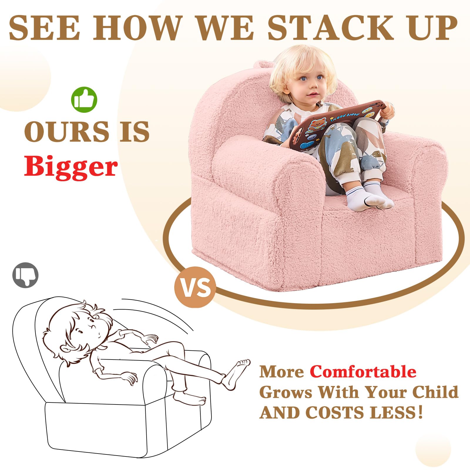 ILPEOD Kids Chair Toddler Chair Sherpa Couch Sherpa Kids Bean Bag Chair,Cuddly Toddler Chairs Comfy Plush Chair Toddler Couch Reading Chair for Kids Fuzzy Baby Chair Pink