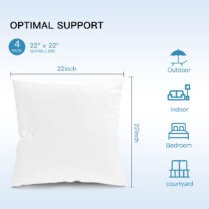 Fixwal Outdoor Pillow Inserts, 22 x 22 Inch Waterproof Pillows Inserts, 4 Pack Pillow Form for Patio, White