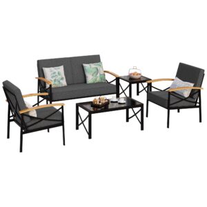 JAMFLY 5 Piece Outdoor Metal Patio Furniture Sectional Set, Outdoor Metal Furniture Patio Conversation Sets with Coffee Table for Patio,Backyard,Balcony