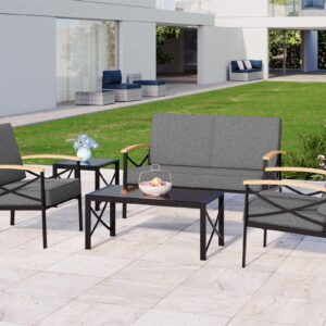 JAMFLY 5 Piece Outdoor Metal Patio Furniture Sectional Set, Outdoor Metal Furniture Patio Conversation Sets with Coffee Table for Patio,Backyard,Balcony