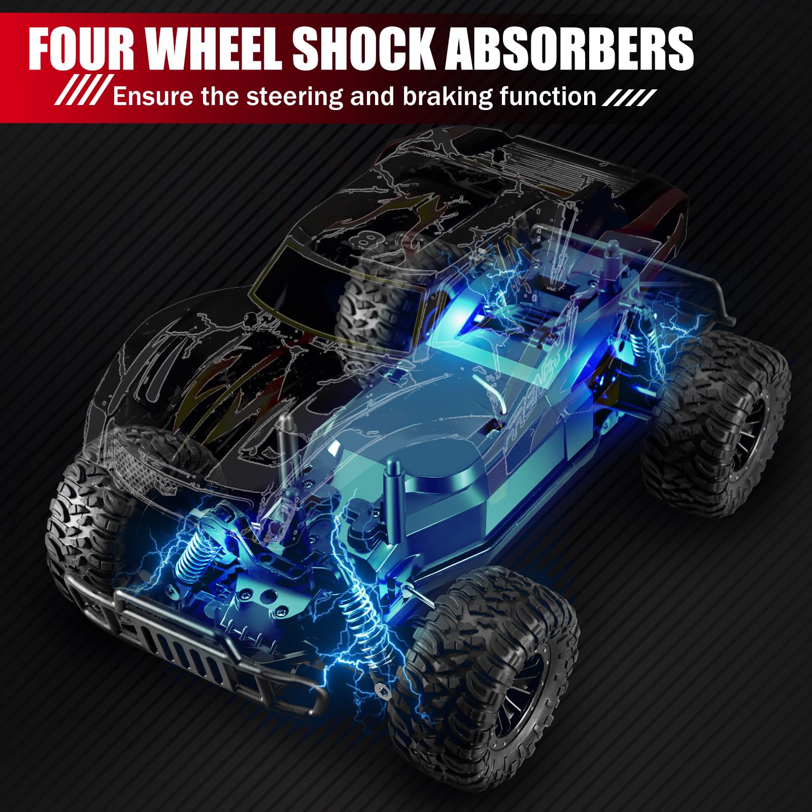 TRIPLEFINE 1:16 Scale Off Road RC Car, 30/km High Speed RC Car with 2 Battery, Remote Control Car with 2.4 GHz Remote Control, Gifts for Kids and Adults, Light Show RC car