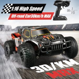 TRIPLEFINE 1:16 Scale Off Road RC Car, 30/km High Speed RC Car with 2 Battery, Remote Control Car with 2.4 GHz Remote Control, Gifts for Kids and Adults, Light Show RC car