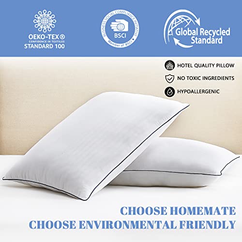 Homemate Bed Pillows for Sleeping - Queen Size(20"x28") Set of 2 Hotel Quality Pillows Allergy Friendly Microfiber Shell Fluffy Down Alternative Filling Pillow Suitable Back Stomach or Side Sleepers