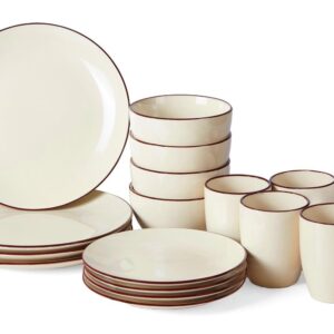 Lerinseu Round Dinnerware Set, 16 Piece Dishes set with 4-Piece Dinner Plates, Dessert Plate,Bowls and Mugs, Plate and Bowls set,Service for 4,Safety for Microwave & Dishwasher (Beige)