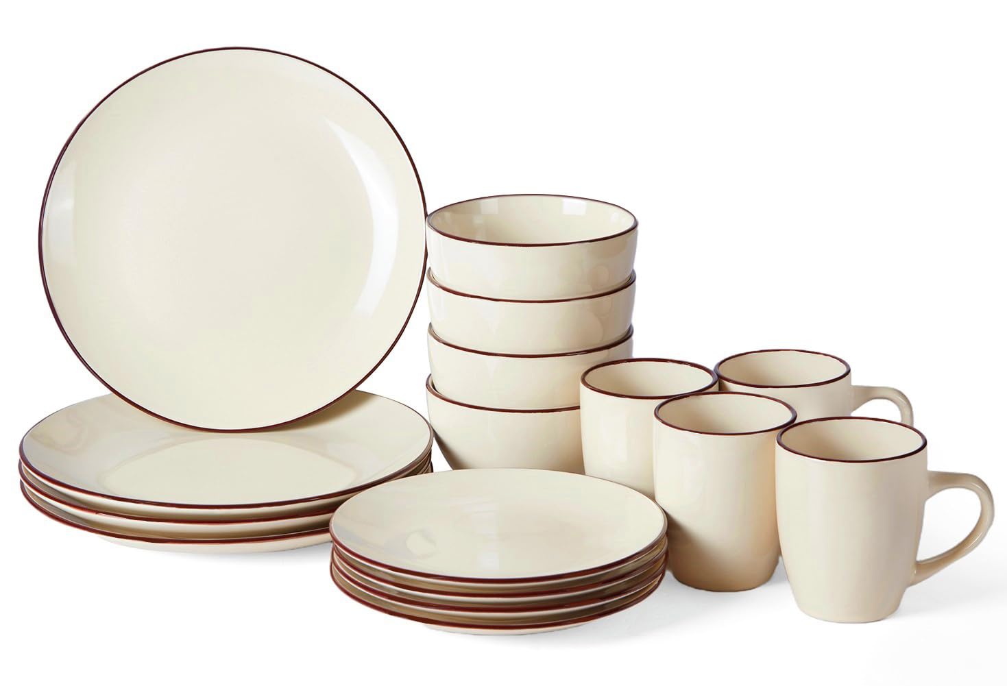 Lerinseu Round Dinnerware Set, 16 Piece Dishes set with 4-Piece Dinner Plates, Dessert Plate,Bowls and Mugs, Plate and Bowls set,Service for 4,Safety for Microwave & Dishwasher (Beige)